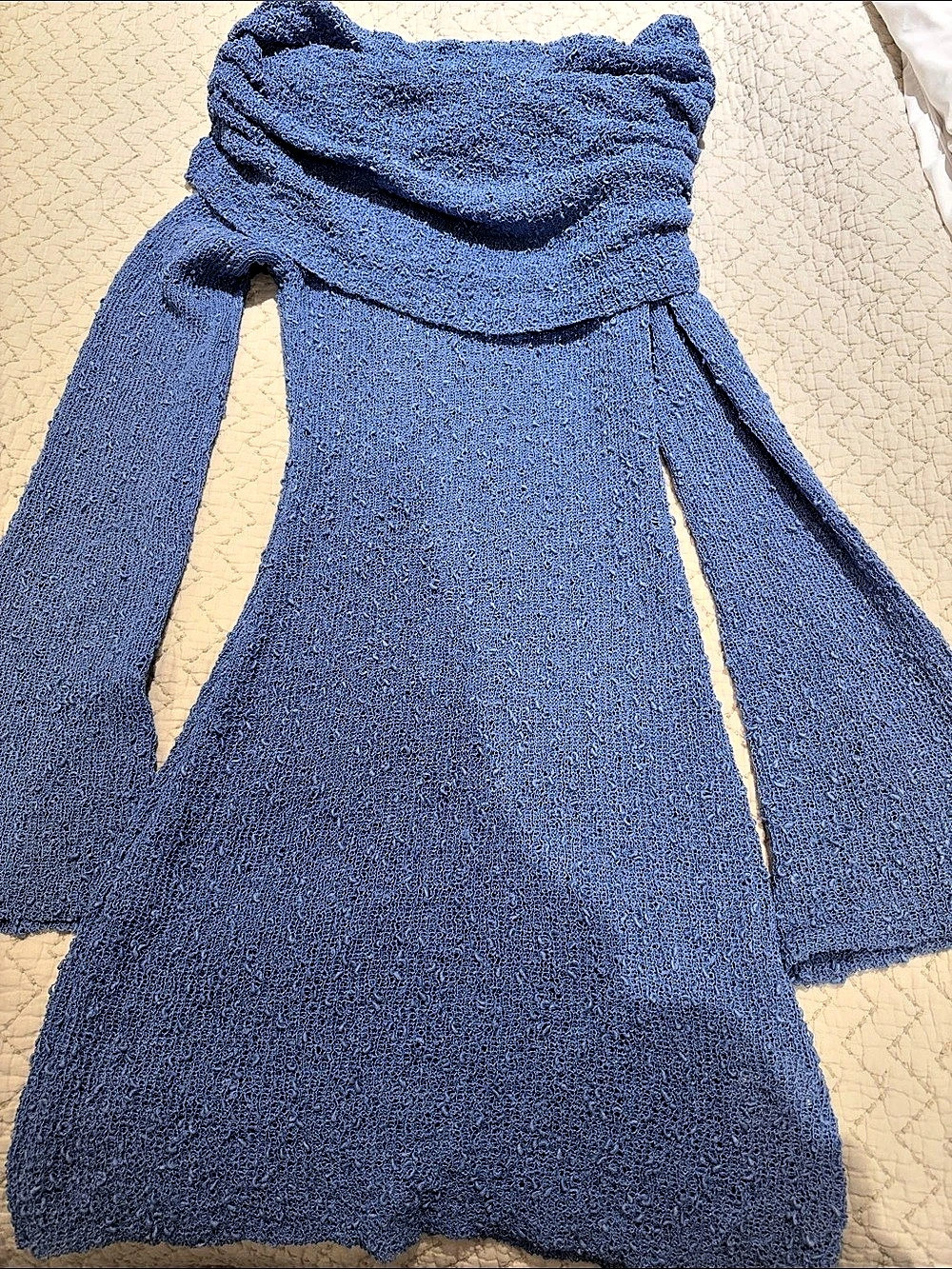 MESHKi Marisol Off-Shoulder Bouclé Mini Dress Blue Medium